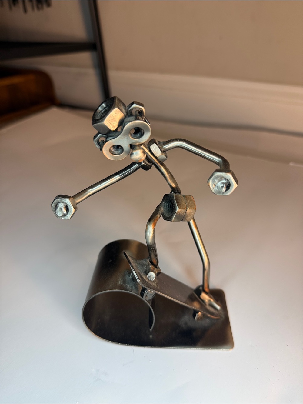 Handcrafted Metal Sculpture Figurine - Silver Skater -